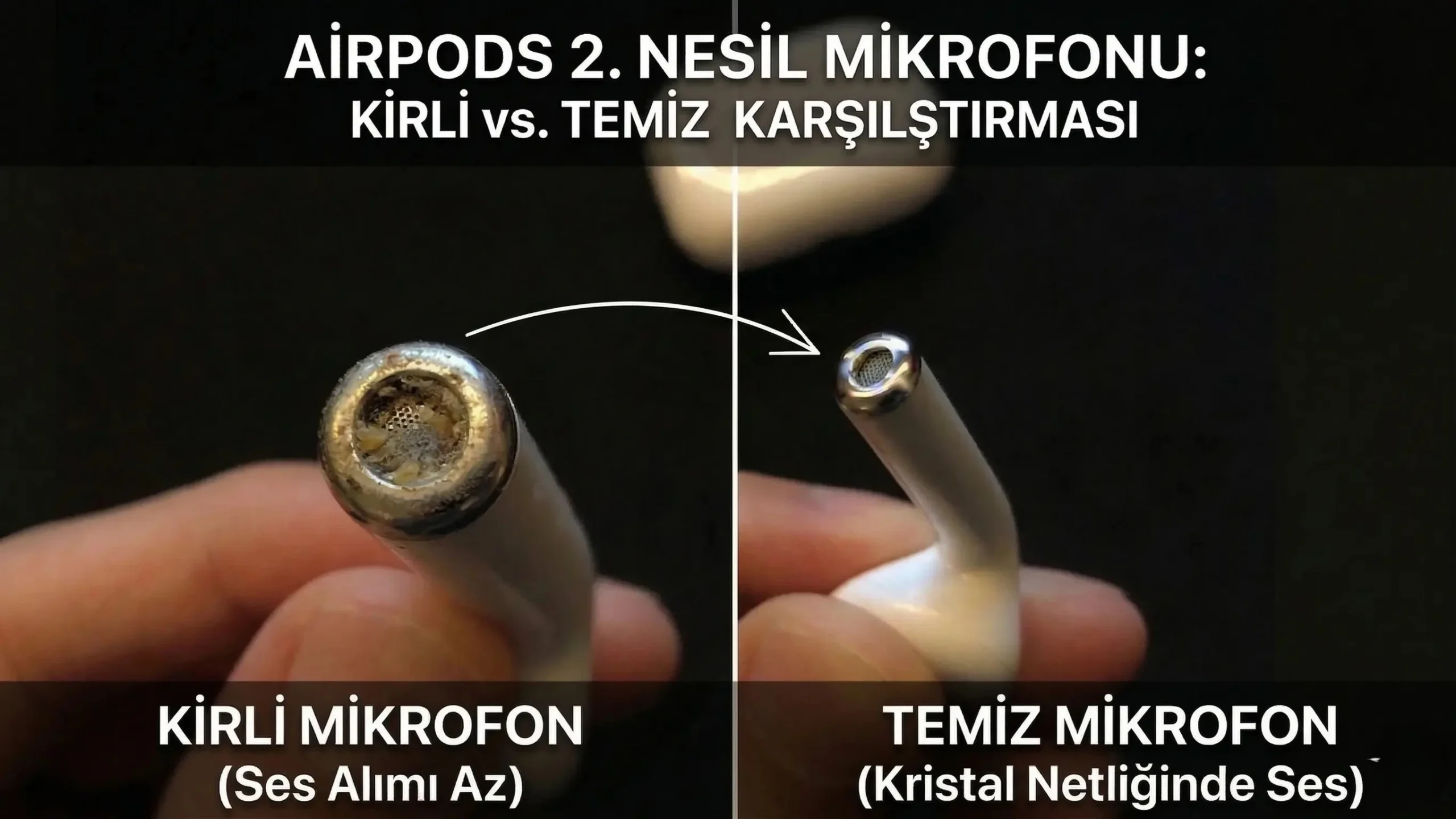 Airpods 2. nesil temiz ve kirli mikrofon sorunu scaled